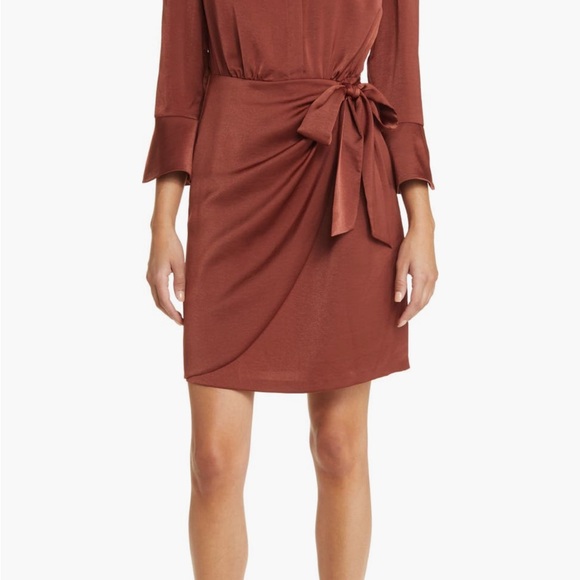 NWT Vince Camuto Satin Overlap Shirtdress - Copper - Size 12 - Picture 5 of 8